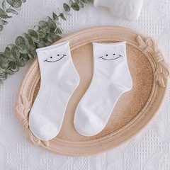 白色笑臉卷邊襪子女 鬆口襪夏季薄款中筒女襪 日系可愛百搭休閒襪
