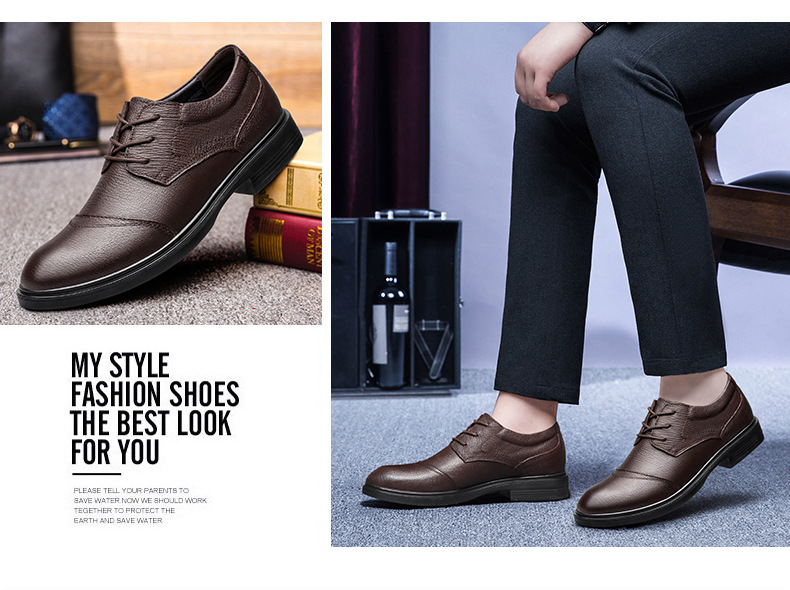 Casual leren schoenen voor heren met ronde kop, ondiepe mond, vetersluiting, eerste laag, werkschoenen voor nette leren schoenen_voghion.com