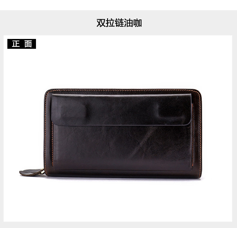 Ví nam da bò thật dáng dài kiểu clutch có khóa kéo hai lớp và ngăn đựng tiền xu — Cà phê/khóa kéo đơn, Màu Đen/khóa kéo đơn, 9013 màu đen, Cà phê 9013 chi tiết 21