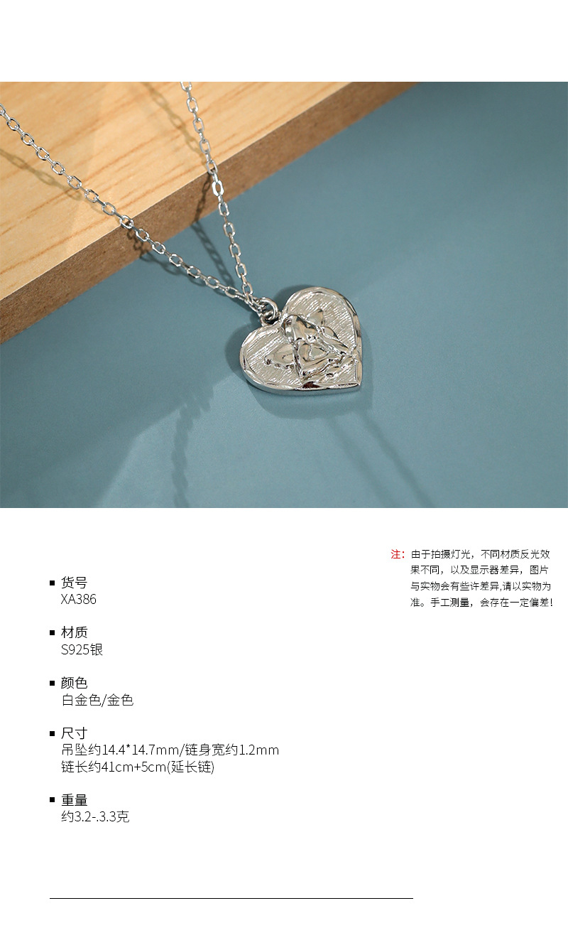 4g Weight 0.03µm Gold Plating Thickness Electroplating Gold Plating Process 18K Real Gold Plated, Platinum Plated Plating Material 925 Sterling Silver Pendant Material Necklace Classification 925 sterling silver Chain Material Other Chain Type Festival Occasion 925 Sterling Silver Material Heart Pattern Women'S Gender Plating Craft White, Gold Color Korean Style Heart-shaped Angel Silver Necklace 11