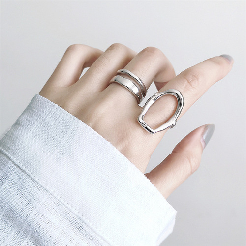 Vintage Thai Silver Ring for Women Irregular Personality Index Ring Korean Style Trendy Open Exaggerated S925 Silver Index Ring