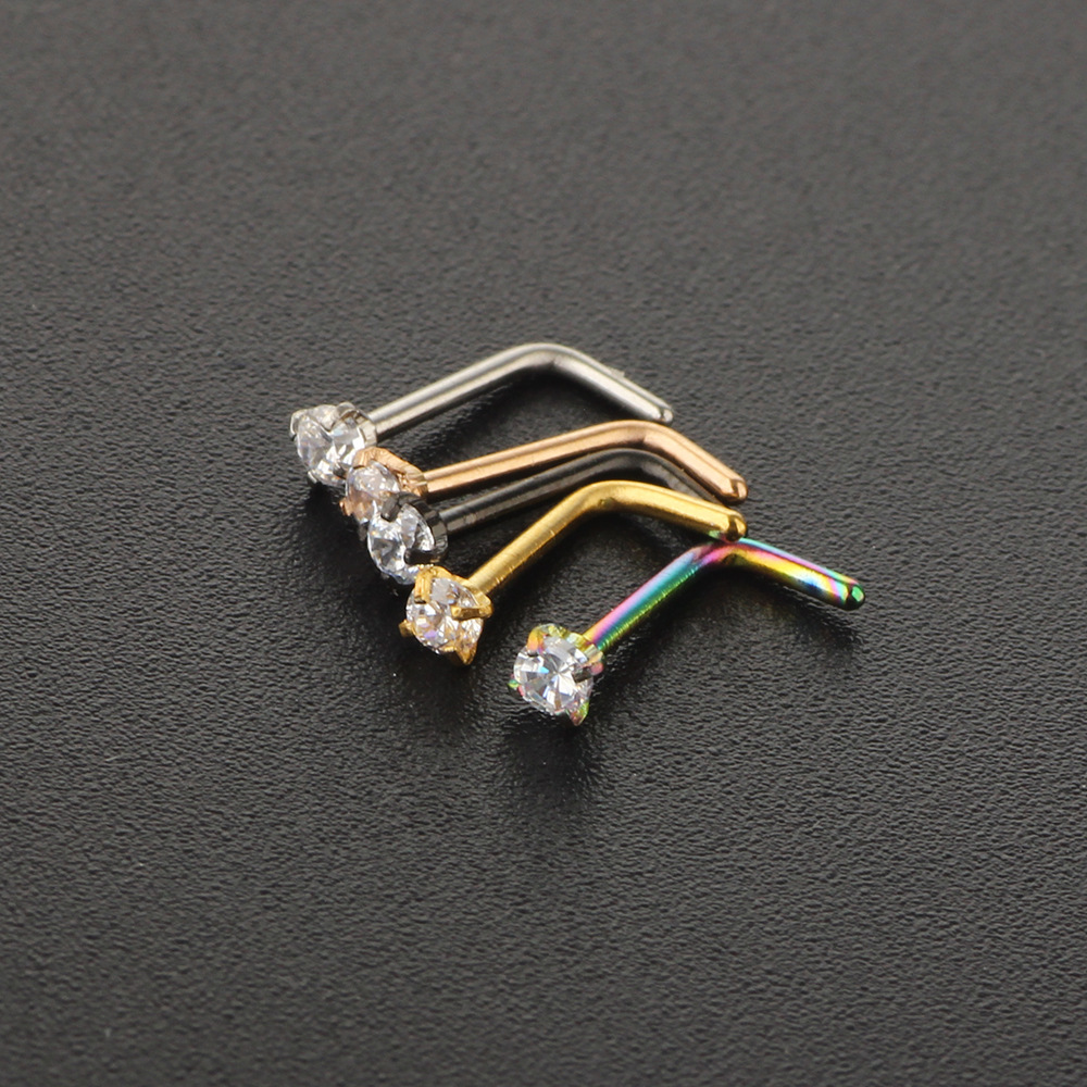 Rose Gold Nose Stud Zircon L-Shaped Nose Ring Ear Piercing Jewelry Wholesale detail image 7