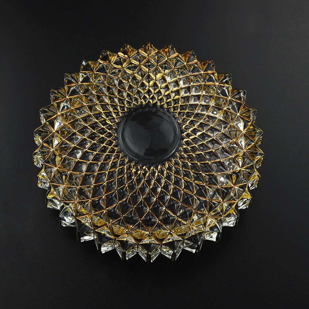 复古描金轻奢水晶玻璃烟灰缸 办公室酒店烟碟 创意茶几装饰品摆件