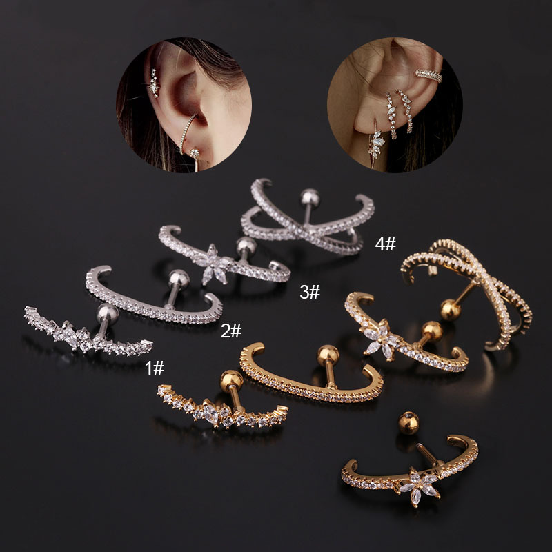 Ear Cartilage Rings & Studs Lady Flower 316 Stainless Steel  Copper Inlaid Zircon display picture 16