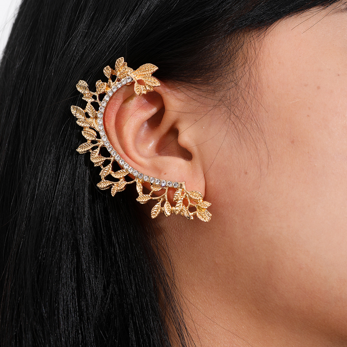 Fashion Autumn Hot-saling Diamond Simple Small Leaf Alloy Ear Clip For Women display picture 3