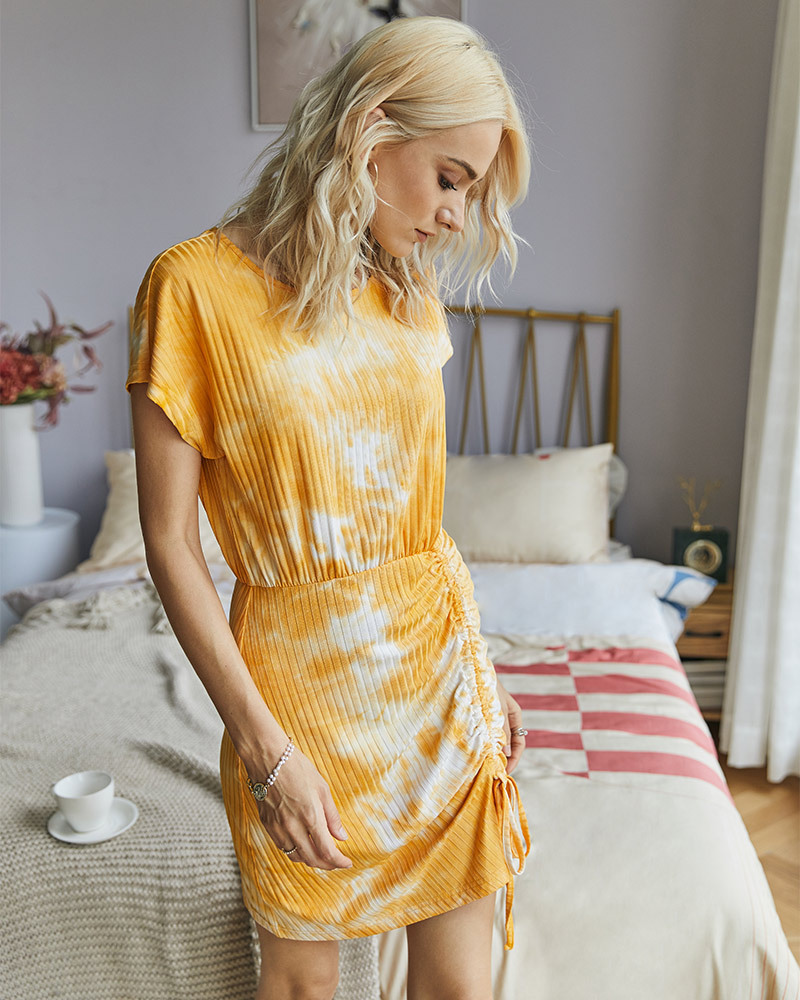 summer women's new pleated tie-dye dress NSKA975