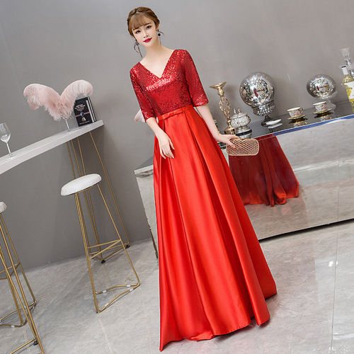 Evening Dresses cocktail party banquet dress vestido de banquete de cóctel Niang Hong wedding dress long sleeve performance dress chorus party dress