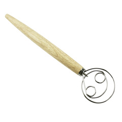 13-inch oak-handled flour loop whisk kitchen baking tool egg beater double loop flour stir stick
