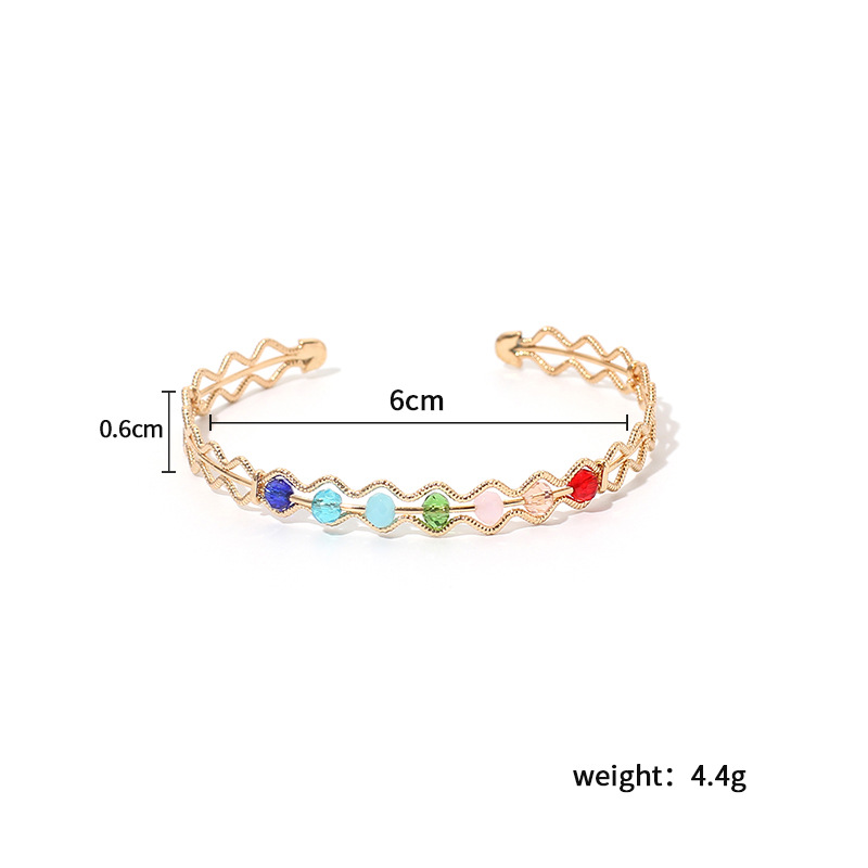 5g Weight Housewarming, Anniversary, Business, Wedding, Travel, Birthday, Festival Occasion Women'S Gender Gold, Silver Color Colored Crystal Bead Gold Open Bracelet New Hollow Adjustable Bracelet Wholesale Nihaojewelry 无