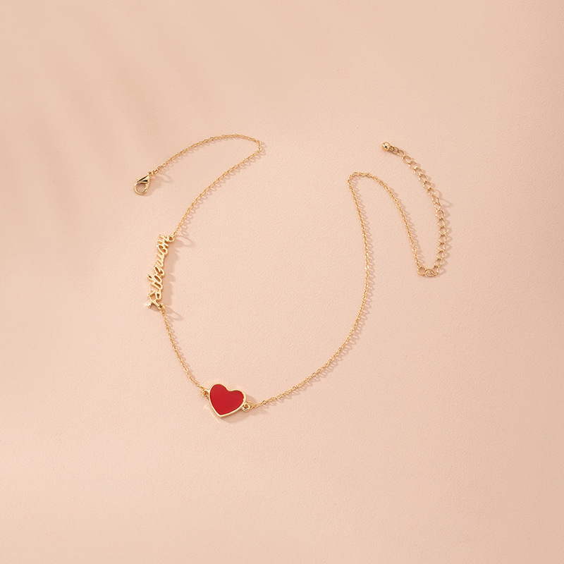 New Simple Heart-shaped Love Ladies Korean Small Red Heart Letter Pendant Clavicle Chain Necklace Wholesale display picture 1