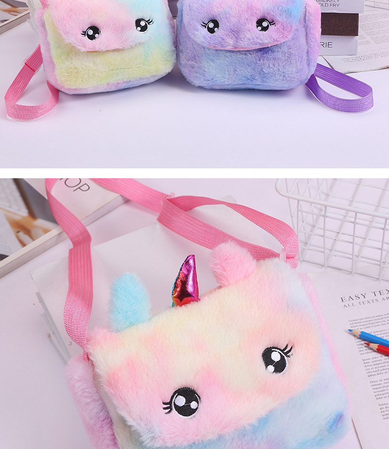 新款独角兽兔毛背包毛绒小包女包可爱卡通儿童休闲单肩斜挎包详情图11