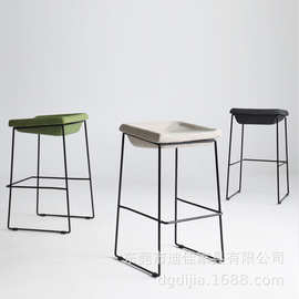 简约北欧吧椅麻布铁艺吧台椅咖啡厅酒吧椅复古高吧椅前台高脚凳子