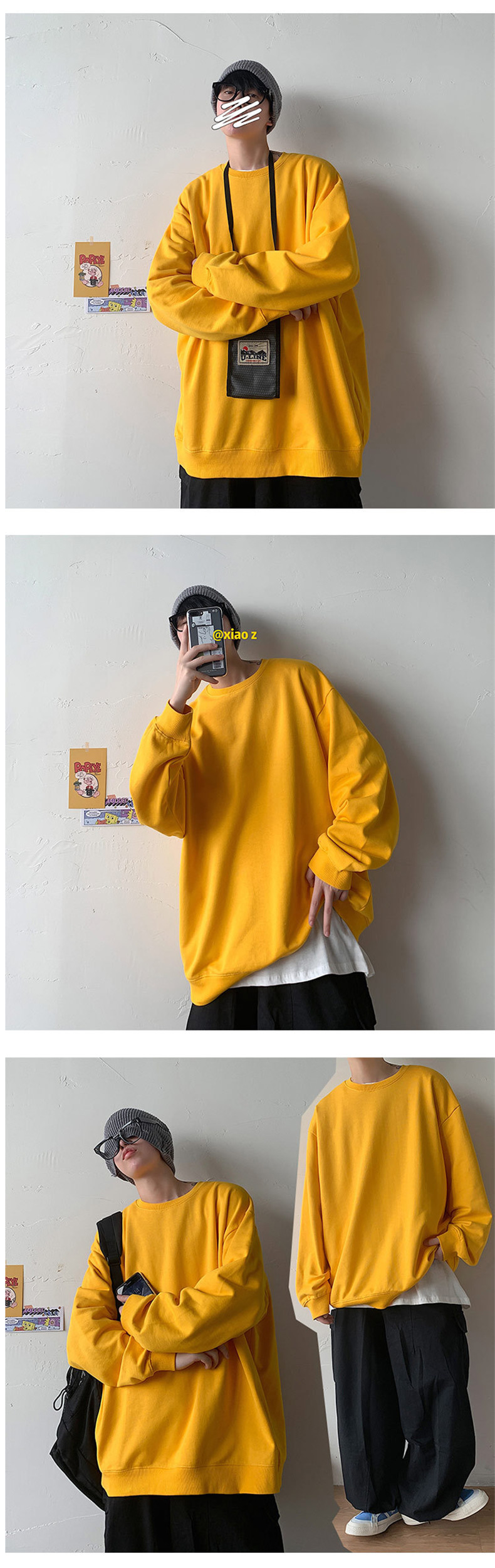 Men's Solid Colour Pullover Sweatshirt Round Neck Long Sleeve_voghion.com