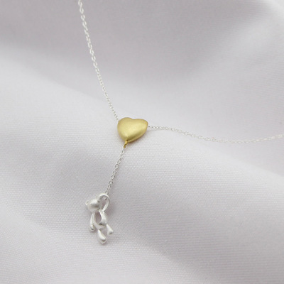 Korean S925 Sterling Love Bear Silver Necklace display picture 1