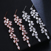 Fashionable long earrings, stone inlay, universal zirconium, European style, wholesale