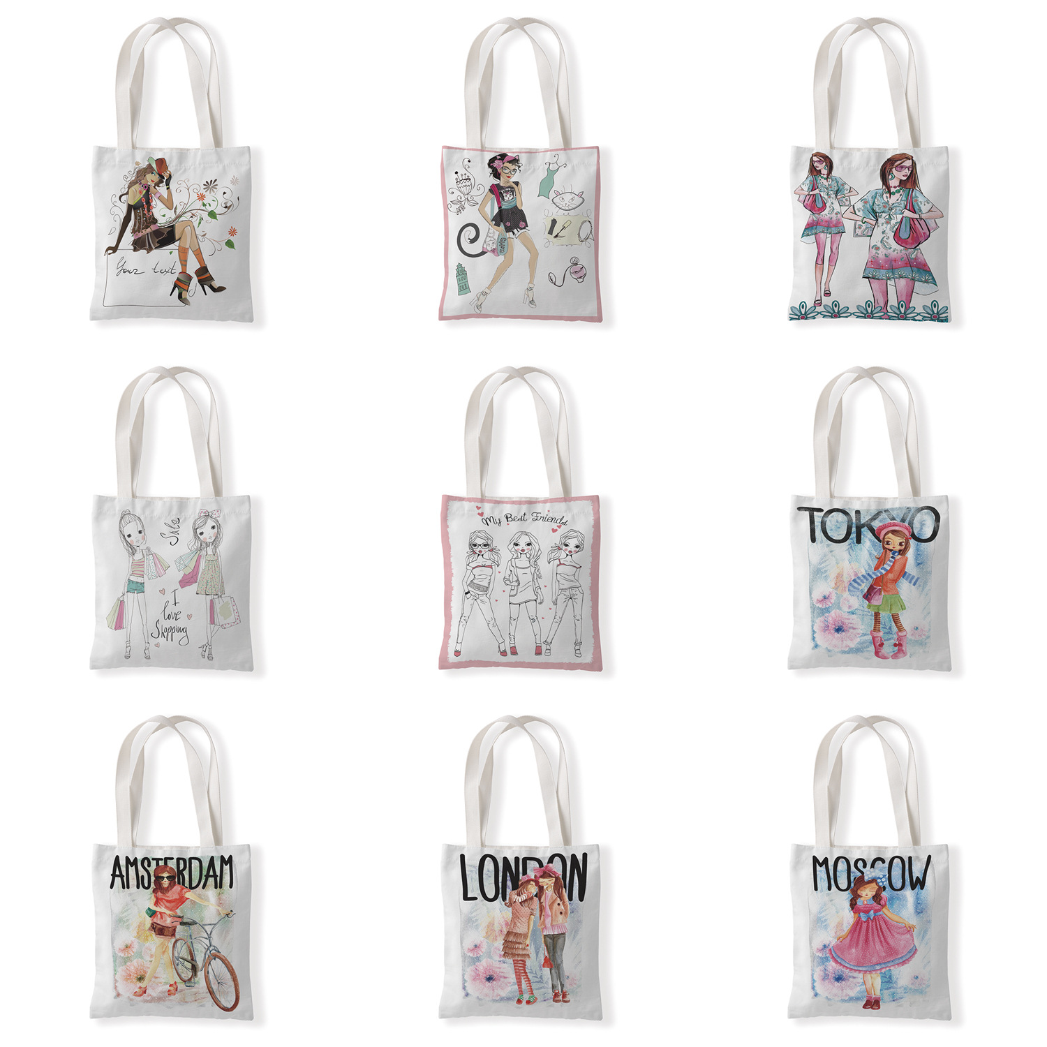 可爱女孩子彩印印花单肩学生帆布袋小手拎女包零钱袋休闲百搭包