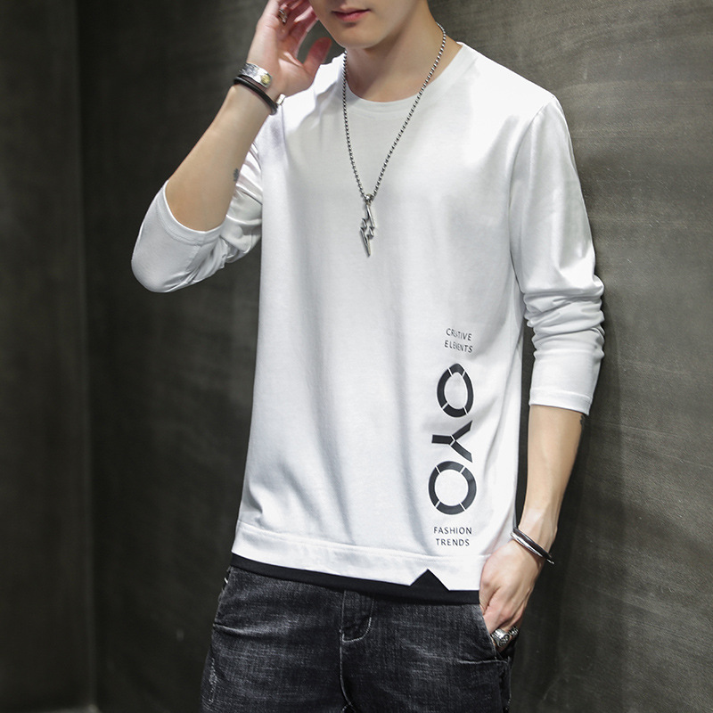 Férfi hosszú ujjú póló, új őszi és téli termékek, Instagram trendi nyomtatás, lezser kerek nyakú, tiszta pamut_voghion.com