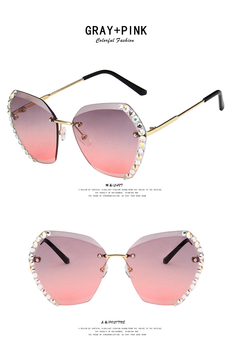 Rimless Diamond Sunglasses  Polygon Sunglasses  Piece Gradient Color Glasses display picture 5