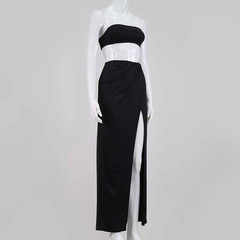 new fashion strapless chest wrap irregular high slit long skirt two-piece suit  NSMI26147