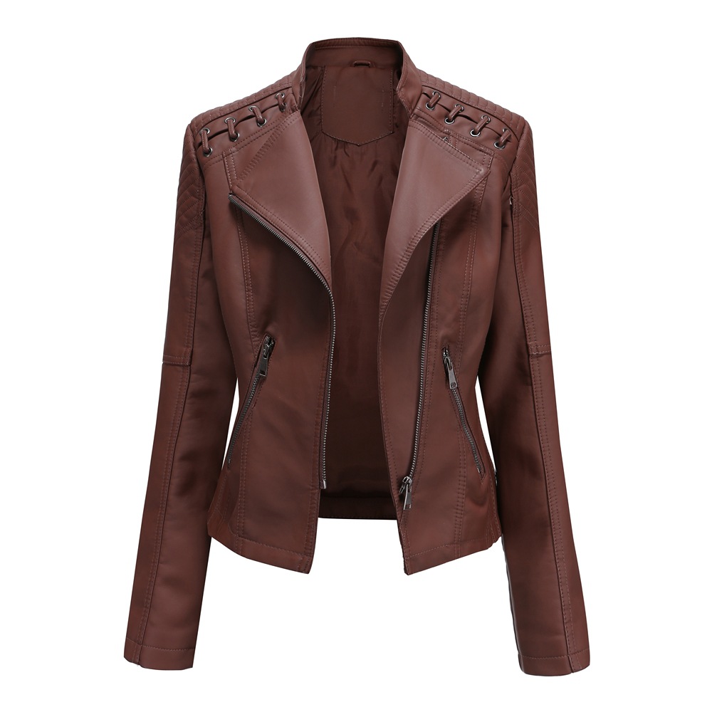 wholesale women s clothing Nihaostyles slim thin leather motorcycle jacket  NSNXH67388