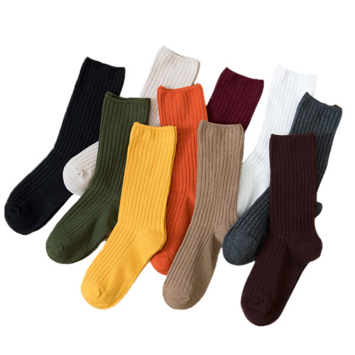 Drawstring Ankle Socks for Women - Japanese Style Pile Socks, New Fall/Winter Pure Color Cotton Medium Cuff Double Needled Women's Cotton Socks, Factory Wholesale