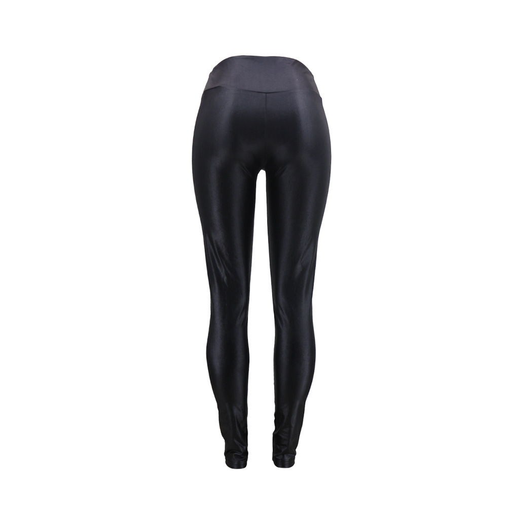 Solid color PU leather polyester leggings NSCYF73292