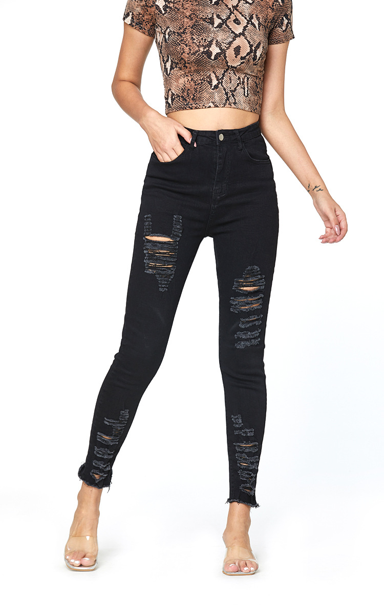 ripped slim plus size denim pants NSSY9470