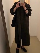 韓國綠色格子雙面羊絨大衣女中長款高端2020年新款寬松韓版外套潮