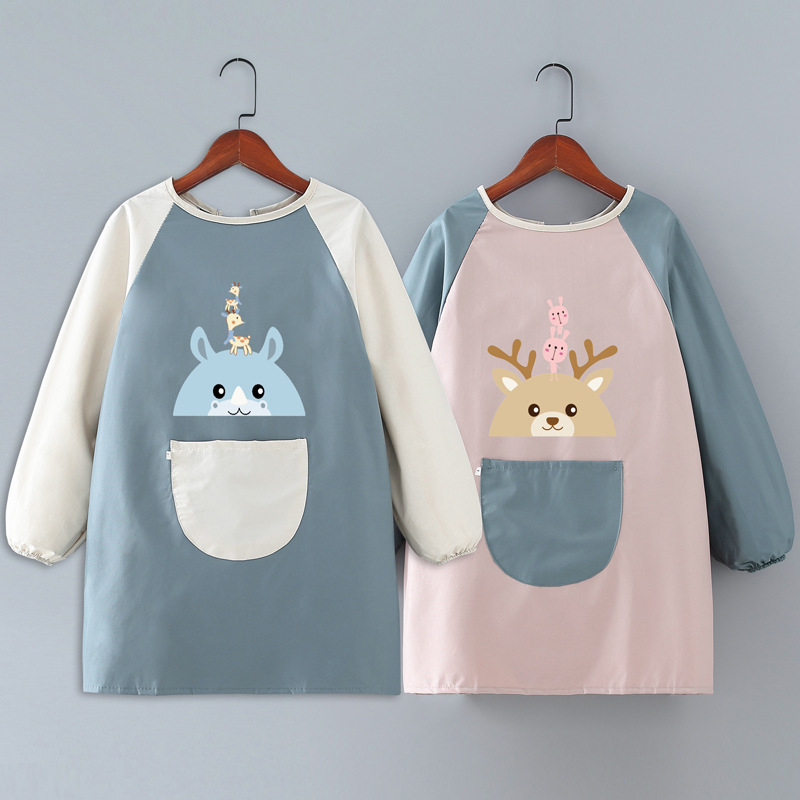 Children's Long-Sleeved Apron with Logo Printing Waterproof Baby Eating Smock Kindergarten Middle and Older Kidsren's Painting Clothes