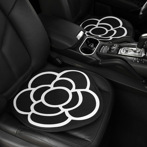 Camellia car seat cushion, winter plush printed three-piece car seat cushion set, car four-season universal seat cushion for women