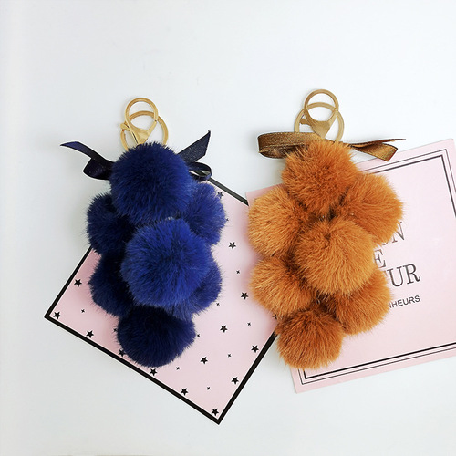 New creative grape bunch keychain Rex rabbit plush bow key pendant fresh heart bag accessories wholesale