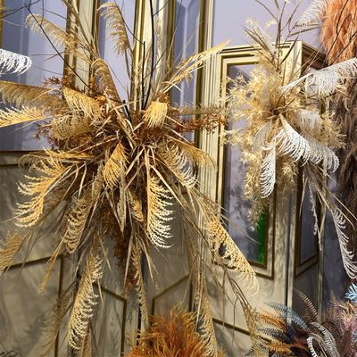 3叉蘆葦仿真ins幹花 軟裝裝飾大蘆葦 婚慶布置幹花米白原色大蘆葦