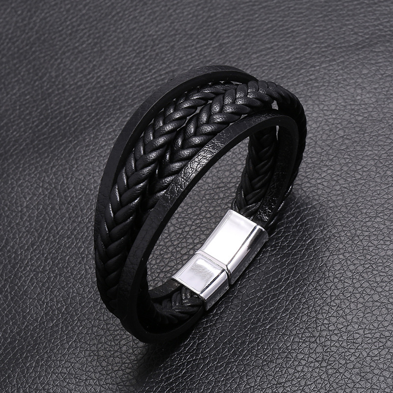 Hot-selling multi-layer simple woven menu0027s leather new magnet buckle leather bracelet nihaojewel