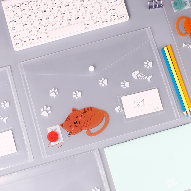 定制批發A4卡通文件袋透明塑料按扣分類學生可愛文具用品防水加厚