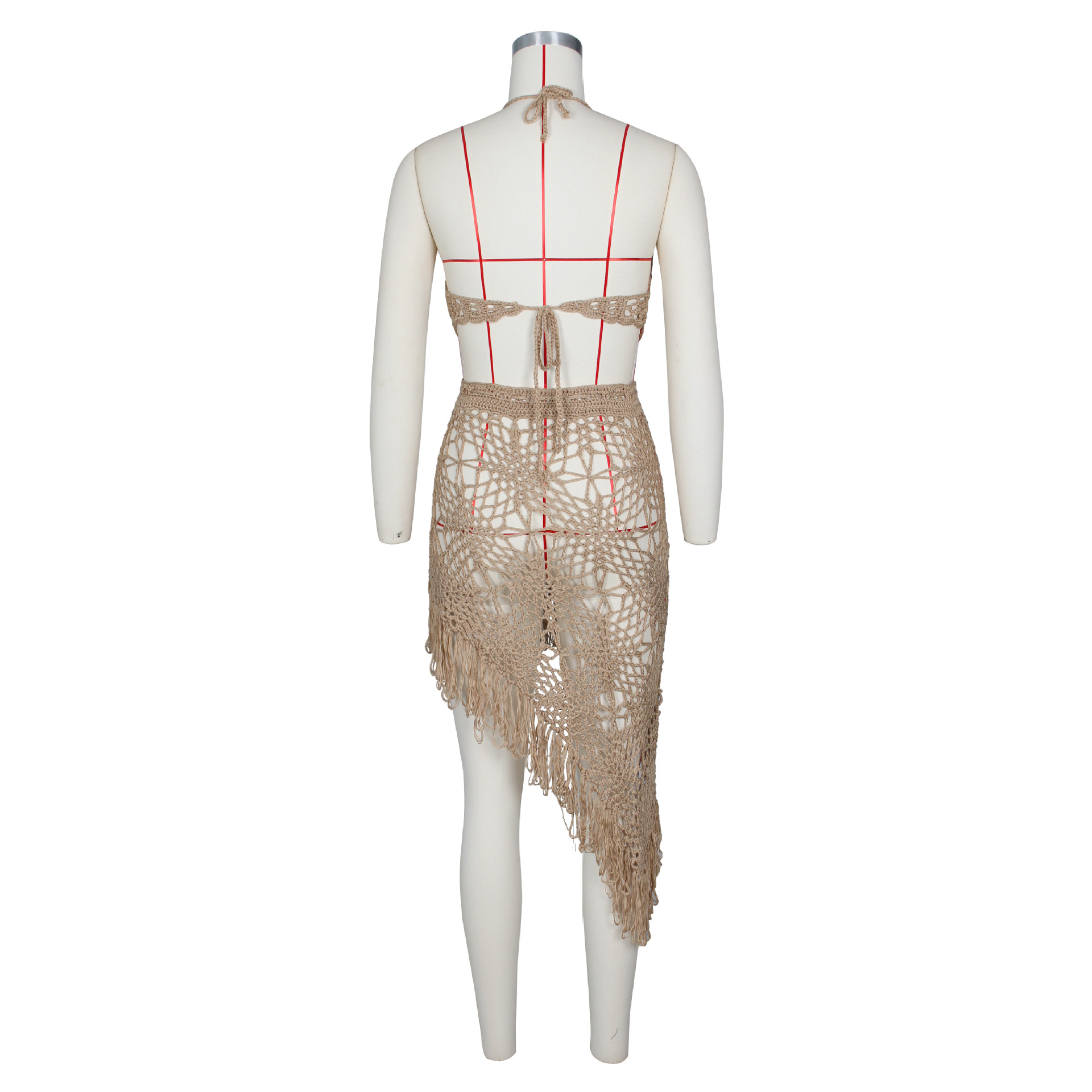 Hot Sale European And American Women's Fashion Sexy Handmade Crochet Tassel Casual Beach Swimwear Set_ecoleips.com