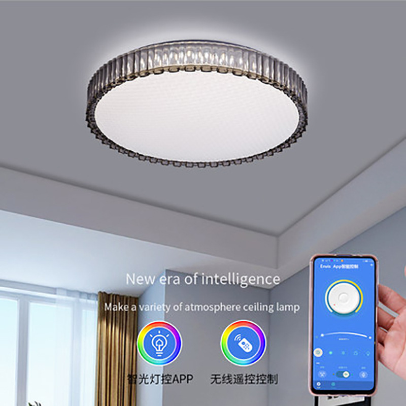 工厂直供简约LED圆形吸顶灯智能遥控无极调光72W卧室客厅灯批发