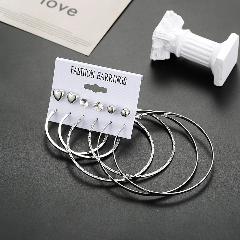 Fashion Creative Geometric Exaggerated Heart-shaped Combination Earrings Set Wholesale display picture 6