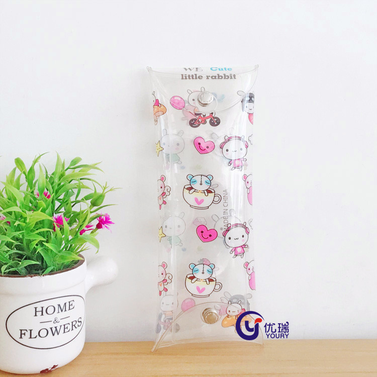 大容量透明PVC卡通笔袋 创意按扣铅笔盒透明手帐文具袋学生用