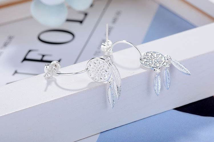 Korean Feather Dream Catcher Short Earrings display picture 9