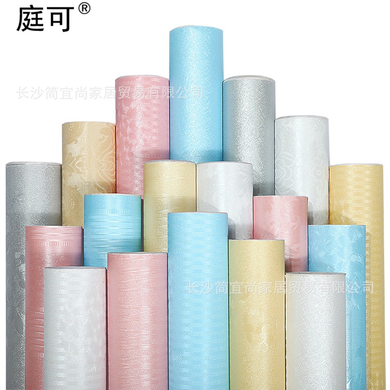 深壓紋PVC防水牆紙自粘壁紙純色歐式臥室客廳牆貼紙家具翻新貼紙