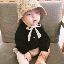2023新款儿童婴儿草帽宝宝女童防晒遮阳蕾丝韩版可折叠夏天沙滩帽