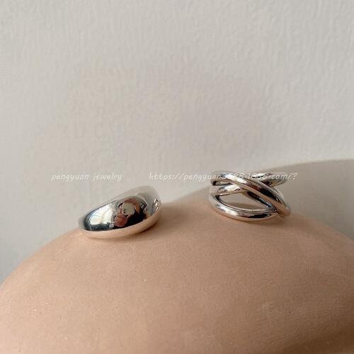 Japanese and Korean version of heavy industry 925 silver line cross ring female personality retro ins simple geometric glossy open ring