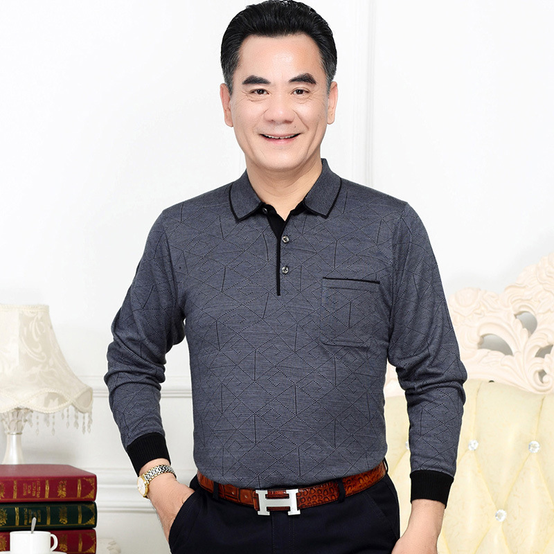 Primavera y otoño papá desgaste de los hombres de mediana edad Camiseta de manga larga plomo ropa casual de otoño para personas de mediana edad y...