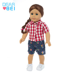 18-inch American girl doll clothes, red checkered shirt and floral shorts, stylish doll clothes