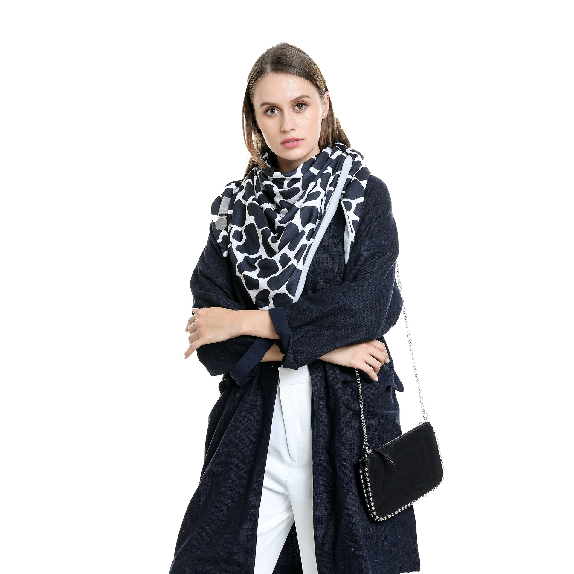 Шарф из акрила 150×75 см, легкая модная накидка, черный в клетку "houndstooth"