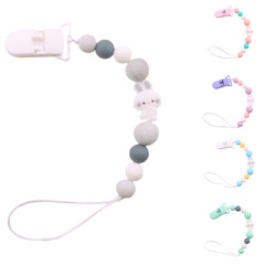 速賣通嬰兒安撫奶嘴鏈 寶寶牙膠防掉鏈夾 卡通小兔子奶嘴鏈批發