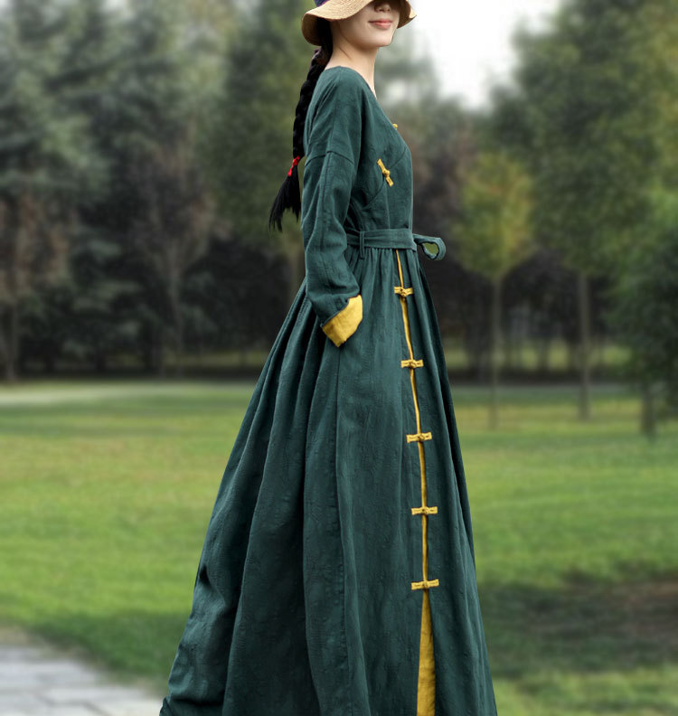 Robe en coton et lin pour femme automne et hiver - Ref 3431716 Image 3