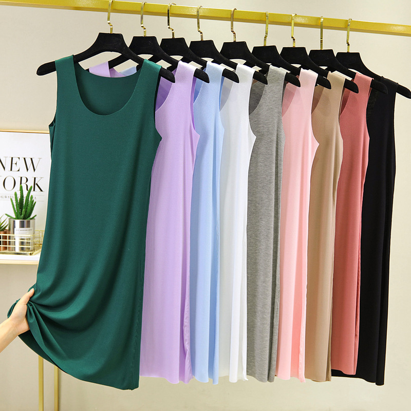 Summer New Modal Vest Dress Fashion All-match Solid Color Skirt Korean Stretch Thread One-step Skirt Summer New Modal Vest Dress Fashion All-match Solid Color Skirt Korean Stretch Thread One-step Skirt