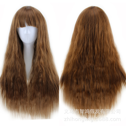 Full bangs, corn perm, long wig cover, instant noodle roll, air bangs, simulated fluffy wig head cover, whole top can be wholesaled