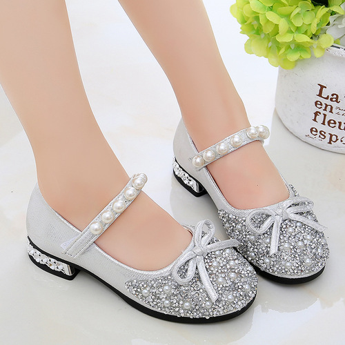 Girl princess shoes little girl crystal leather shoes children single shoes high heels big children soft soled children shoes